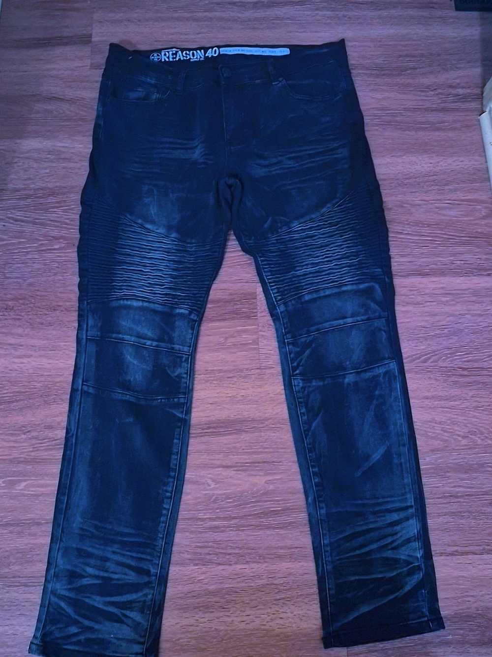 Reason Men's Black Slim Straight Moto Jeans